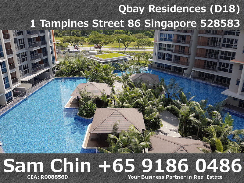 Qbay Residences – 1+Study – S08 – Balcony View – Pool